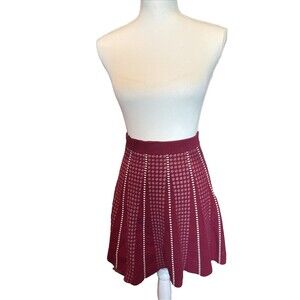BCBG Max Azria Skirt Scandi Small Red White Flare Sweater Skirt